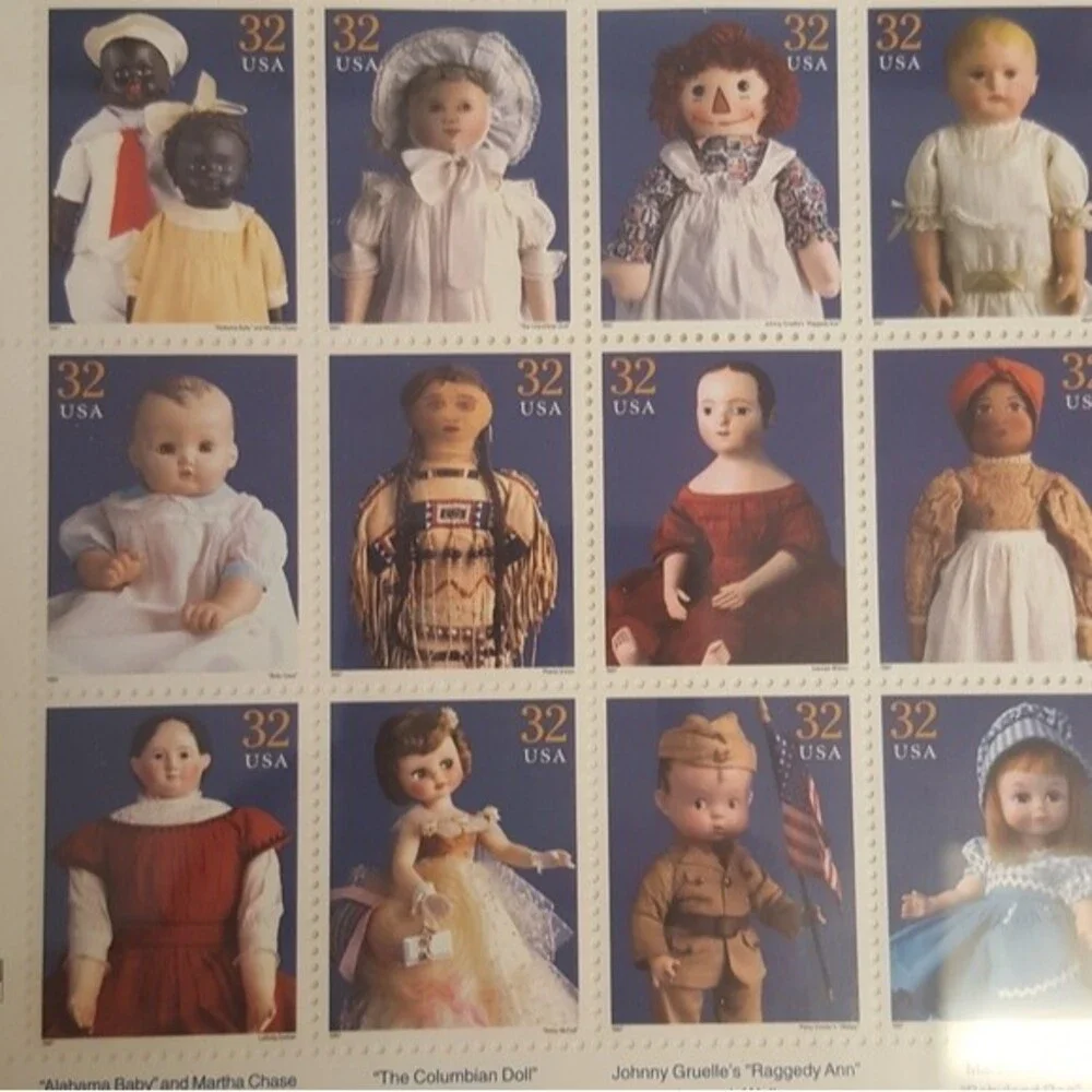 Classic American Dolls Collectible Postage Stamp 32 Cent Sheet Framed